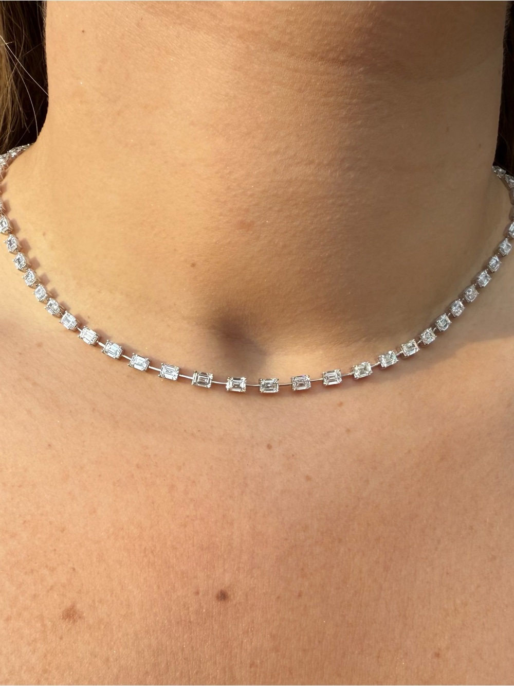14K white gold lab grown diamond tennis necklace (9.8ct total diamond weight)